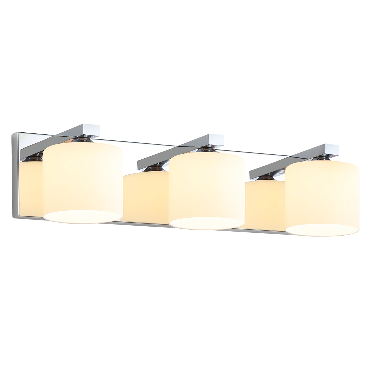 3-Light Chrome Vanity Light – Modern Bathroom Wall Fixture with Etched Opal Glass