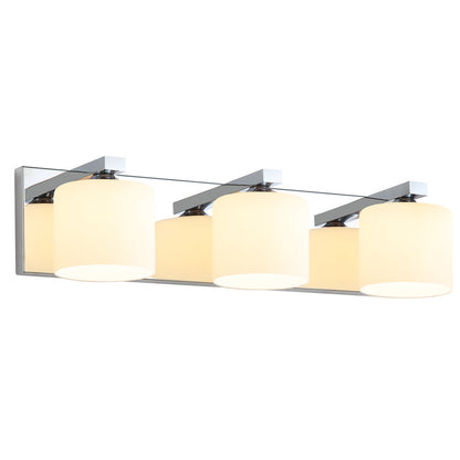 3-Light Chrome Vanity Light – Modern Bathroom Wall Fixture with Etched Opal Glass
