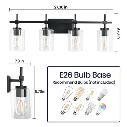 Jasper Black Clear Glass 4-Light Bathroom Vanity Light