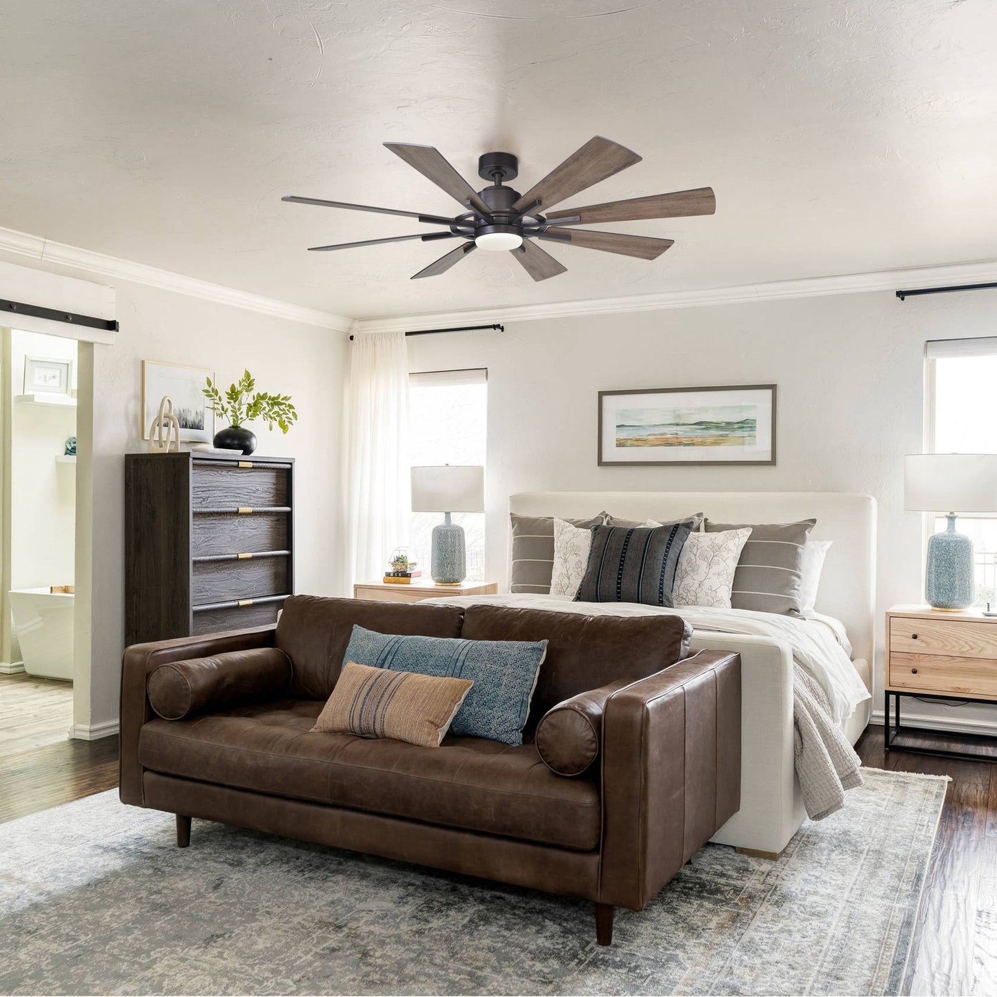 60" Farmhouse Ceiling Fan with Light & Remote – 8-Blade, Quiet DC Motor, Indoor/Outdoor