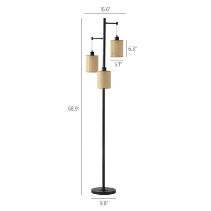 Floor Lamp Traditional Black 69" 3-Light Rattan Shades