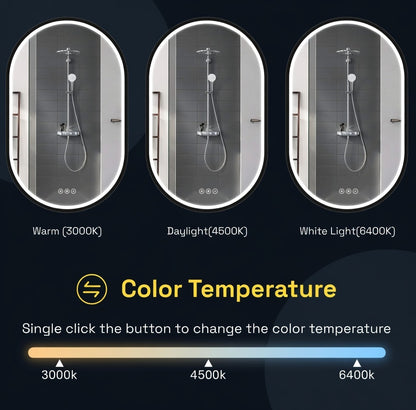 LED Bathroom Mirror with Anti-Fog & Dimmable Lighting (Frameless Oval)