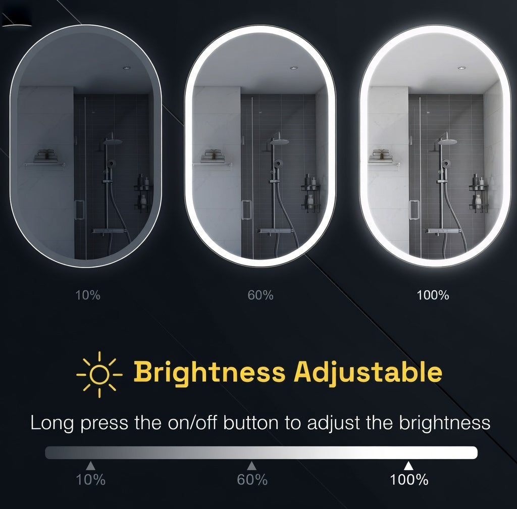 LED Bathroom Mirror with Anti-Fog & Dimmable Lighting (Frameless Oval)