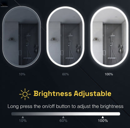 LED Bathroom Mirror with Anti-Fog & Dimmable Lighting (Frameless Oval)