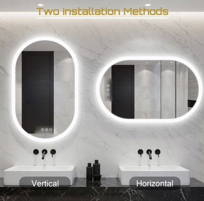 LED Bathroom Mirror with Anti-Fog & Dimmable Lighting (Frameless Oval)