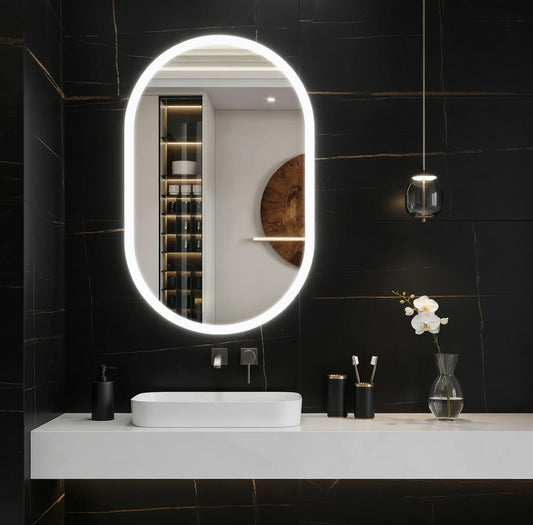 LED Bathroom Mirror with Anti-Fog & Dimmable Lighting (Frameless Oval)