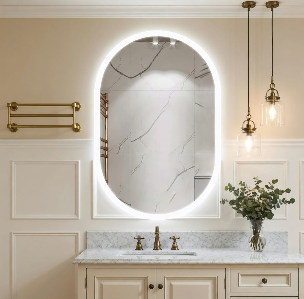 LED Bathroom Mirror with Anti-Fog & Dimmable Lighting (Frameless Oval)