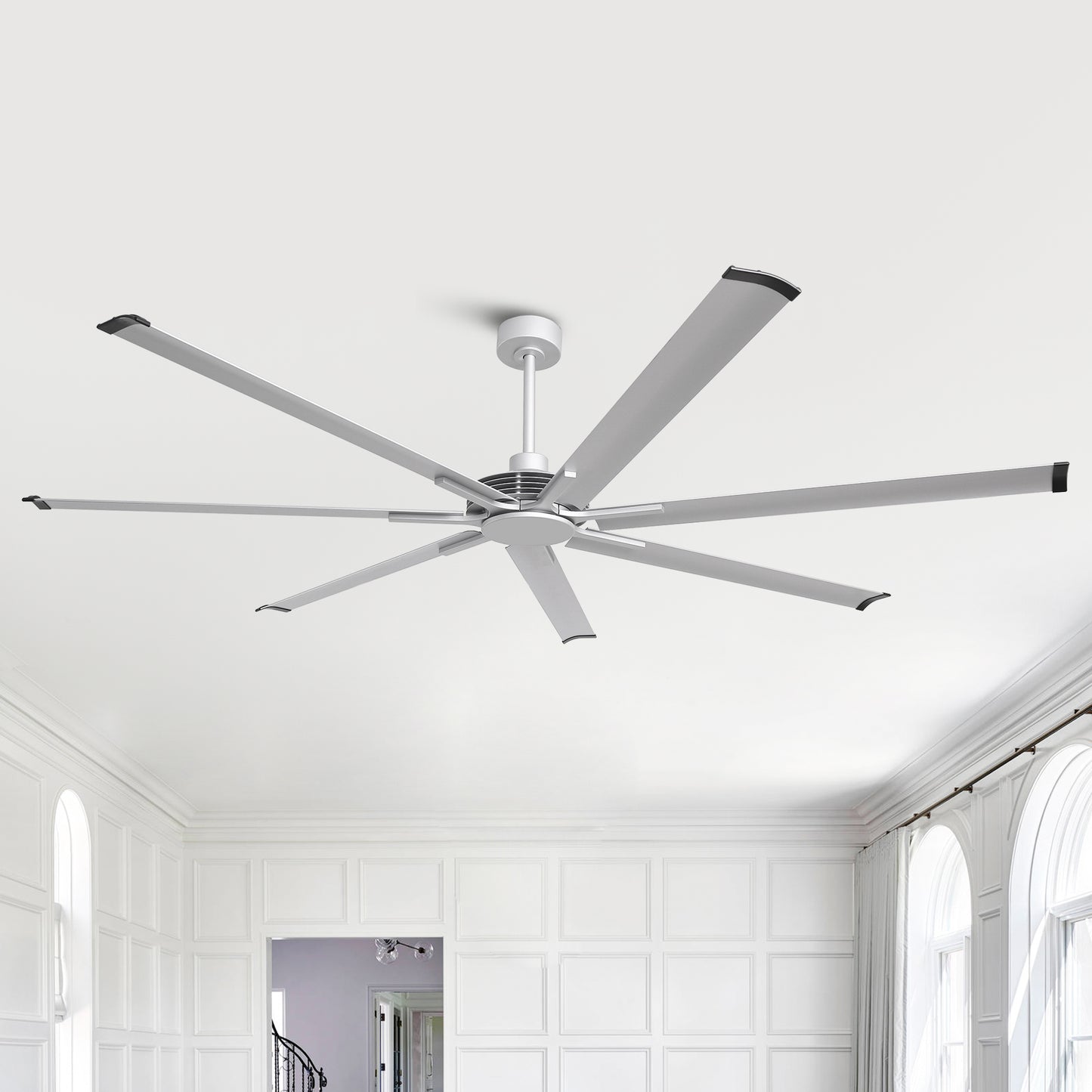 Ceiling Fan Modern 84" Industrial 7-Blade Silver Metal