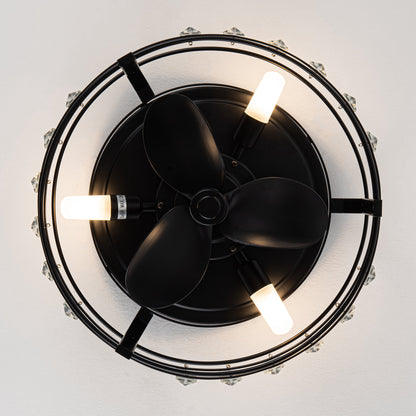 13" 3-Light 3-Blade Modern Crystal Ceiling Fan with Light