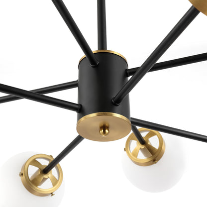 Modern Chandelier Sputnik Black Brass 8-Light Opal Glass 32"