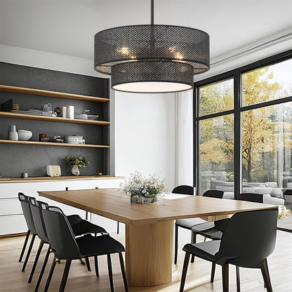 Modern Chandelier 18" 4-Light Black Woven Rattan Shade