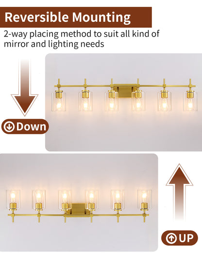 Jasper Gold Clear Glass 6-Light Bathroom Vanity Light