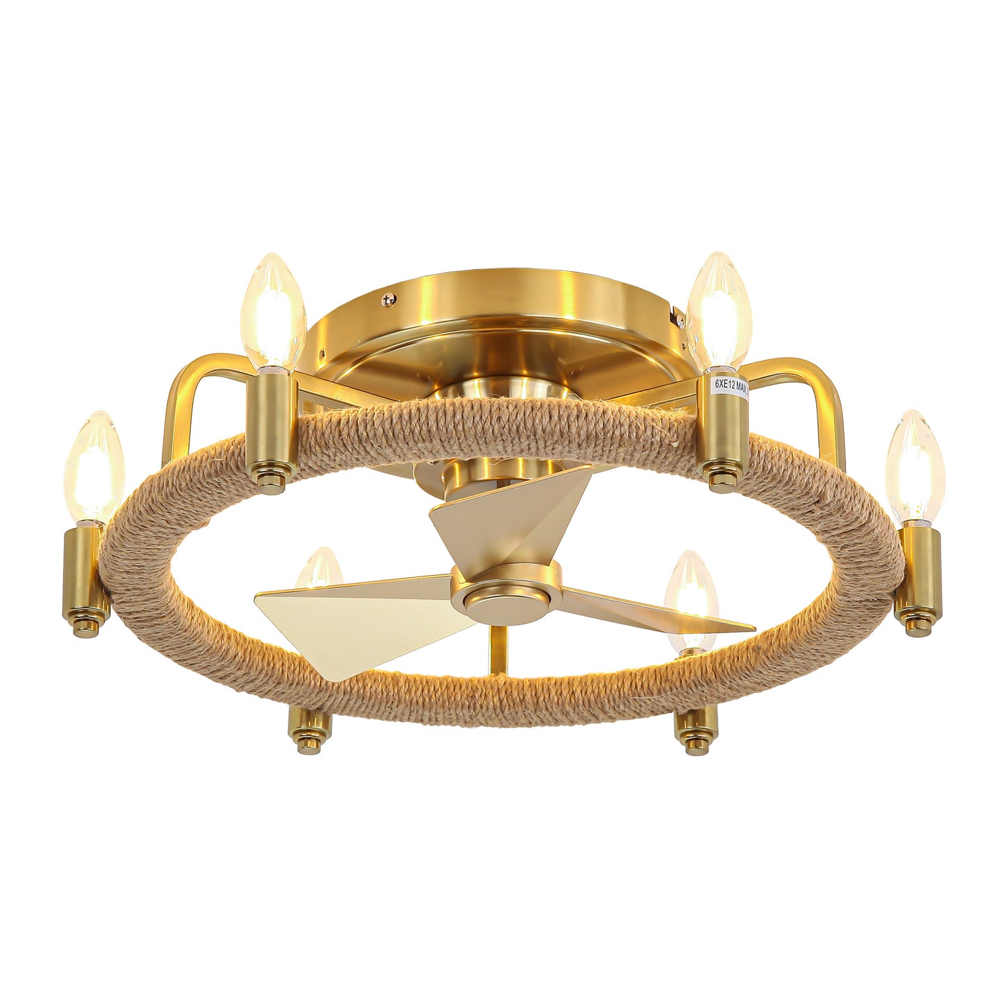 20" 6-Light Flush Mount Gold Ceiling Fan with Light