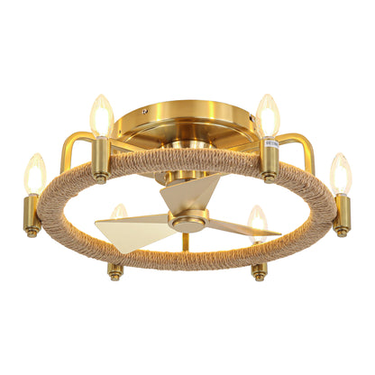 20" 6-Light Flush Mount Gold Ceiling Fan with Light