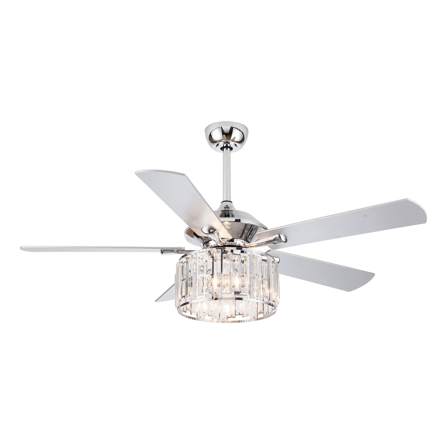 52" Crystal Ceiling Fan with Light & Remote – Chrome 5-Blade, DC Motor, Large Room