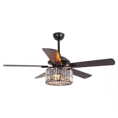 52" Crystal Ceiling Fan with Light & Remote – Black 5-Blade, DC Motor, Large Room