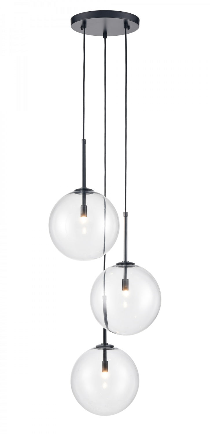 Delilah 3-Light Matte Black Clear Globe Pendant Light
