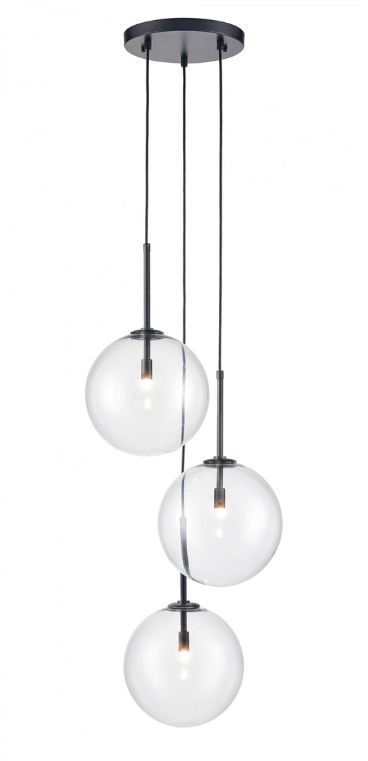 Delilah 3-Light Matte Black Clear Globe Pendant Light