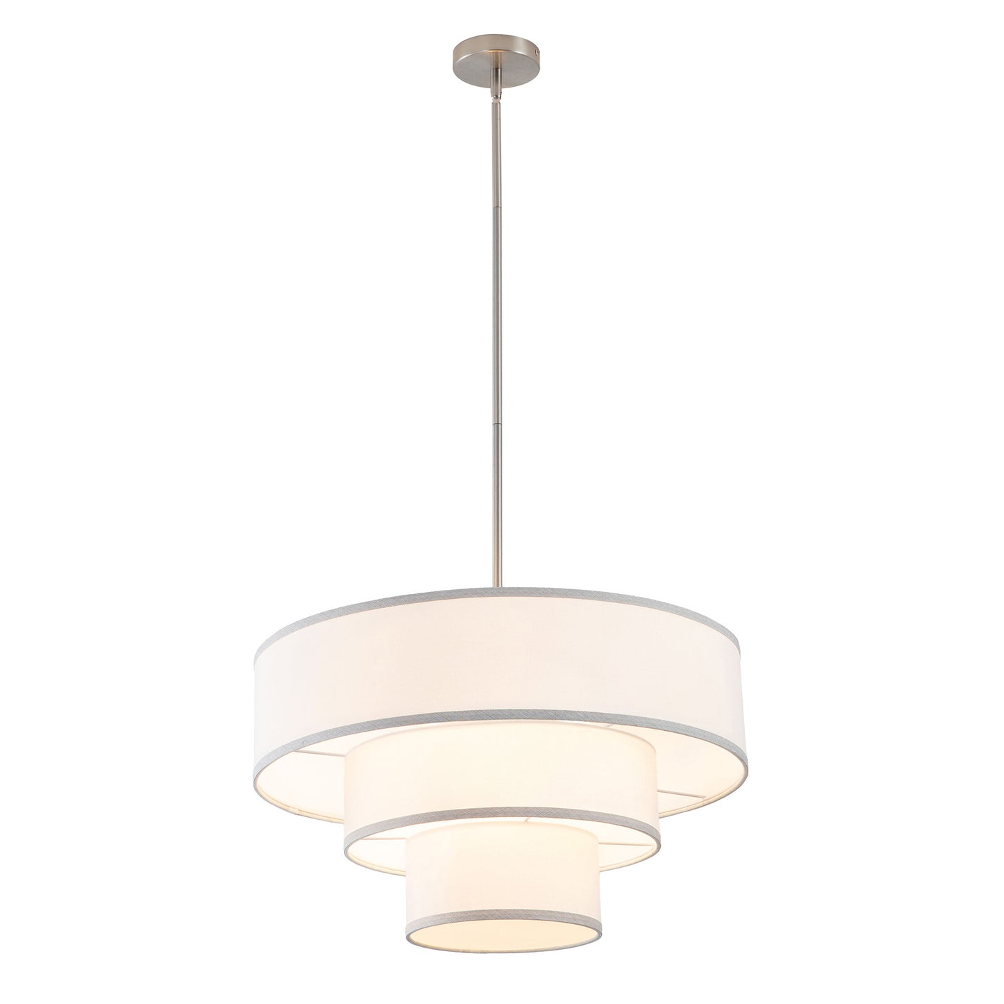 Modern Chandelier 24" 5-Light Nickel Tiered Drum Linen Shade