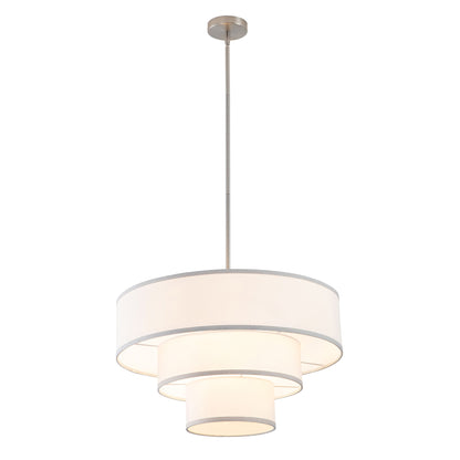 Modern Chandelier 24" 5-Light Nickel Tiered Drum Linen Shade