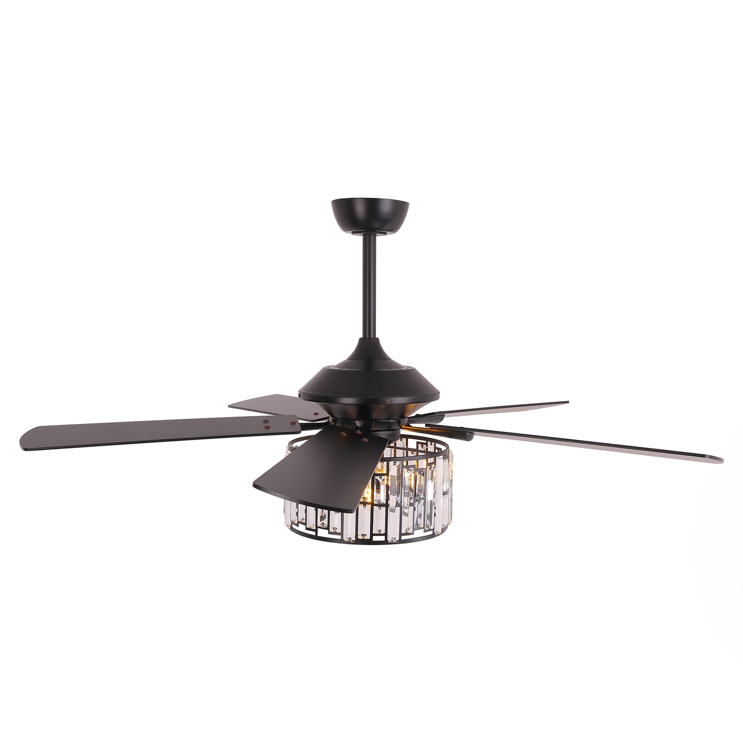 52" Crystal Ceiling Fan with Light & Remote – Black 5-Blade, DC Motor, Large Room