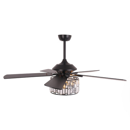 52" Crystal Ceiling Fan with Light & Remote – Black 5-Blade, DC Motor, Large Room