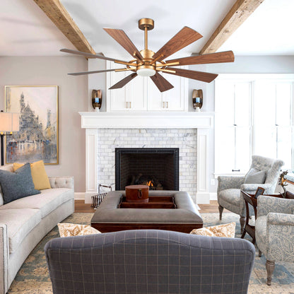 60" Windmill Ceiling Fan with Light & Remote – Farmhouse Gold, 8-Blade, DC Motor, Indoor/Outdoor