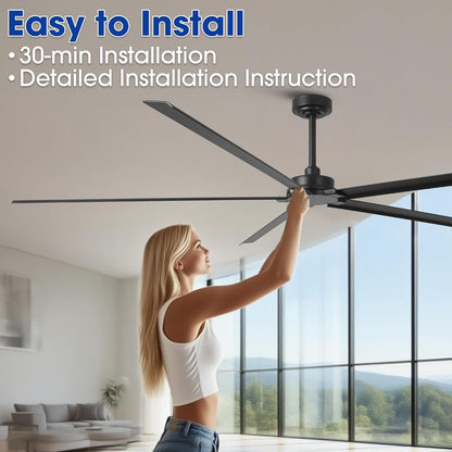 Ceiling Fan 84" Industrial 5-Blade Black IPX4 Outdoor Use