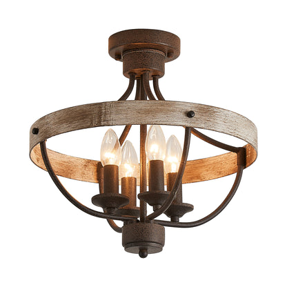 4-Light Industrial Farmhouse Semi-Flush Mount Ceiling Light