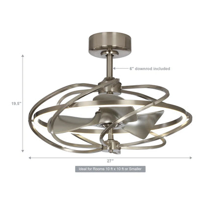 27" Modern Fandelier Ceiling Fan with Light & Remote – Satin Nickel, 3-Blade, DC Motor