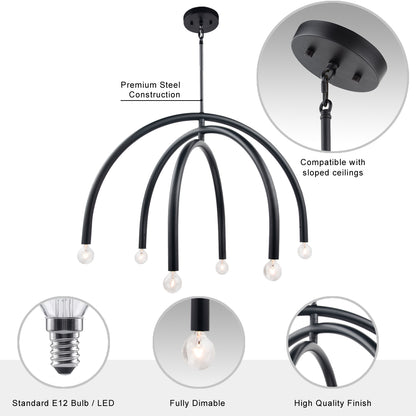 Caboche Mid-Century Modern Black 6-Light Chandelier