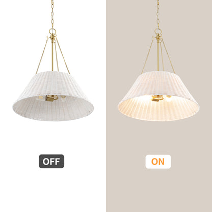 Farmhouse Chandelier 22" 3-Light Brass White Rattan Shade
