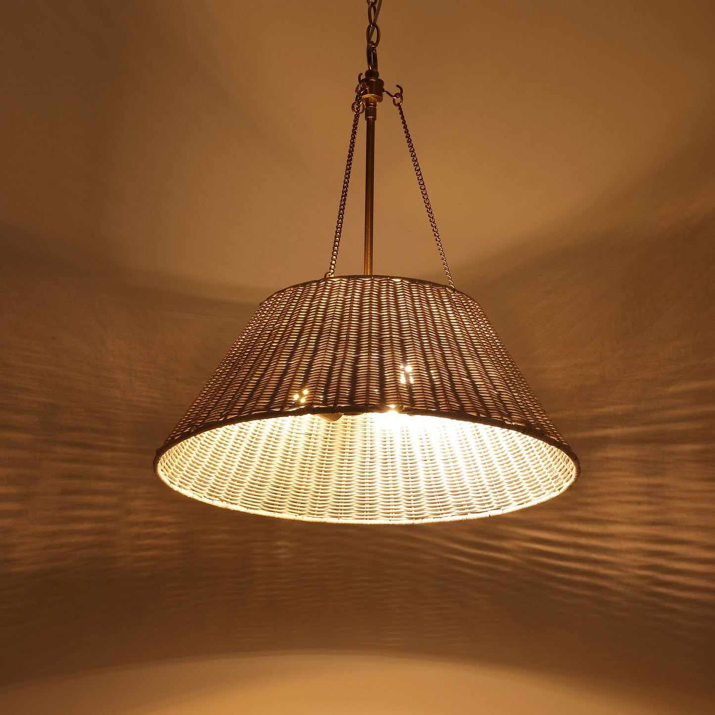 Farmhouse Chandelier 22" 3-Light Brass White Rattan Shade