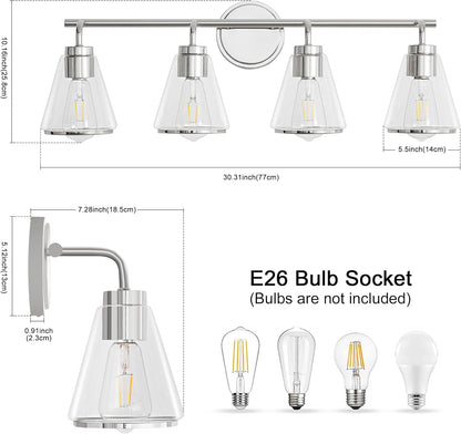 4-Light Chrome Bathroom Vanity Light with Clear Glass – Modern Wall Light Fixture