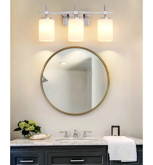 Jasper Brushed Nickel Frosted Glass 3-Light Bathroom Vanity Light