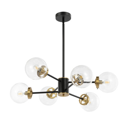 Modern Chandelier Sputnik Black Brass 6-Light Glass 30"