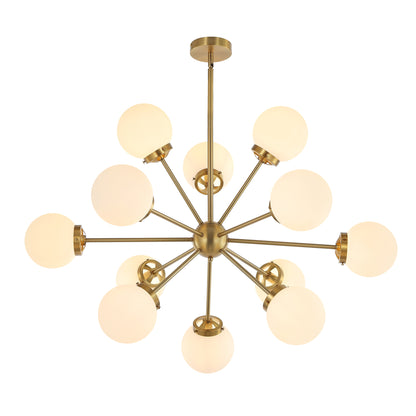 Modern Chandelier Sputnik Brass 12-Light Opal Glass 39"