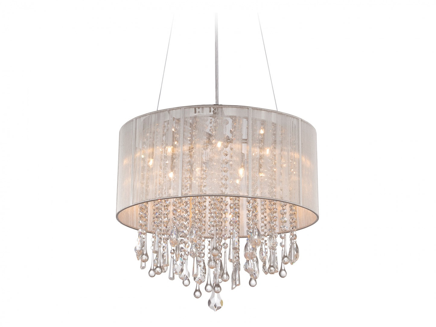 Beverly Dr. Traditional 32" Round Silver Silk and Crystal Chandelier