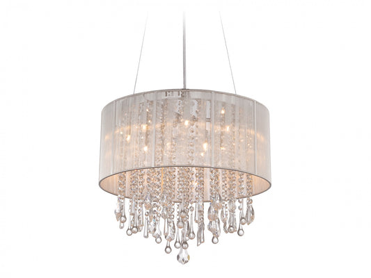 Beverly Dr. Traditional 32" Round Silver Silk and Crystal Chandelier