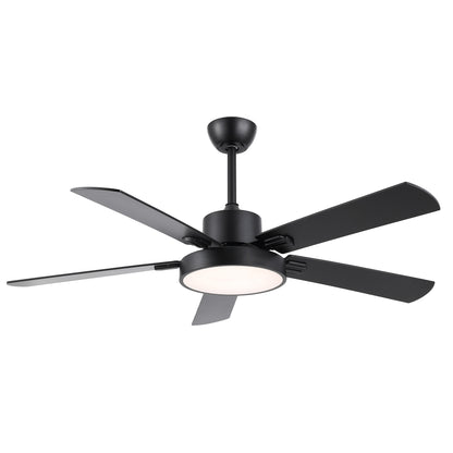 52" Matte Black Ceiling Fan with LED Light and Remote – Solid Wood Blades