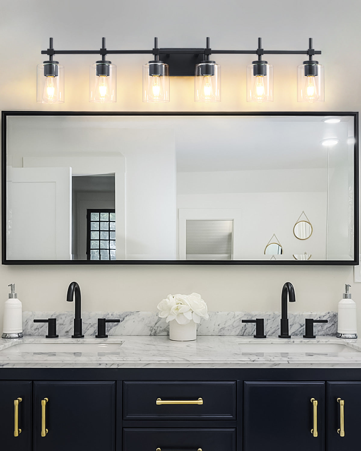Jasper Black Clear Glass 6-Light Bathroom Vanity Light