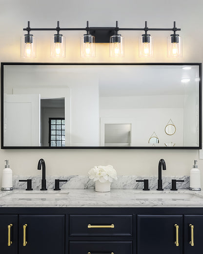 Jasper Black Clear Glass 6-Light Bathroom Vanity Light