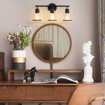 3-Light Matte Black Bathroom Vanity Light with Clear Glass – Modern Wall Light Fixture