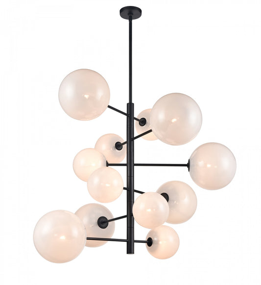 Delilah 12-Light Matte Black White Globe Chandelier