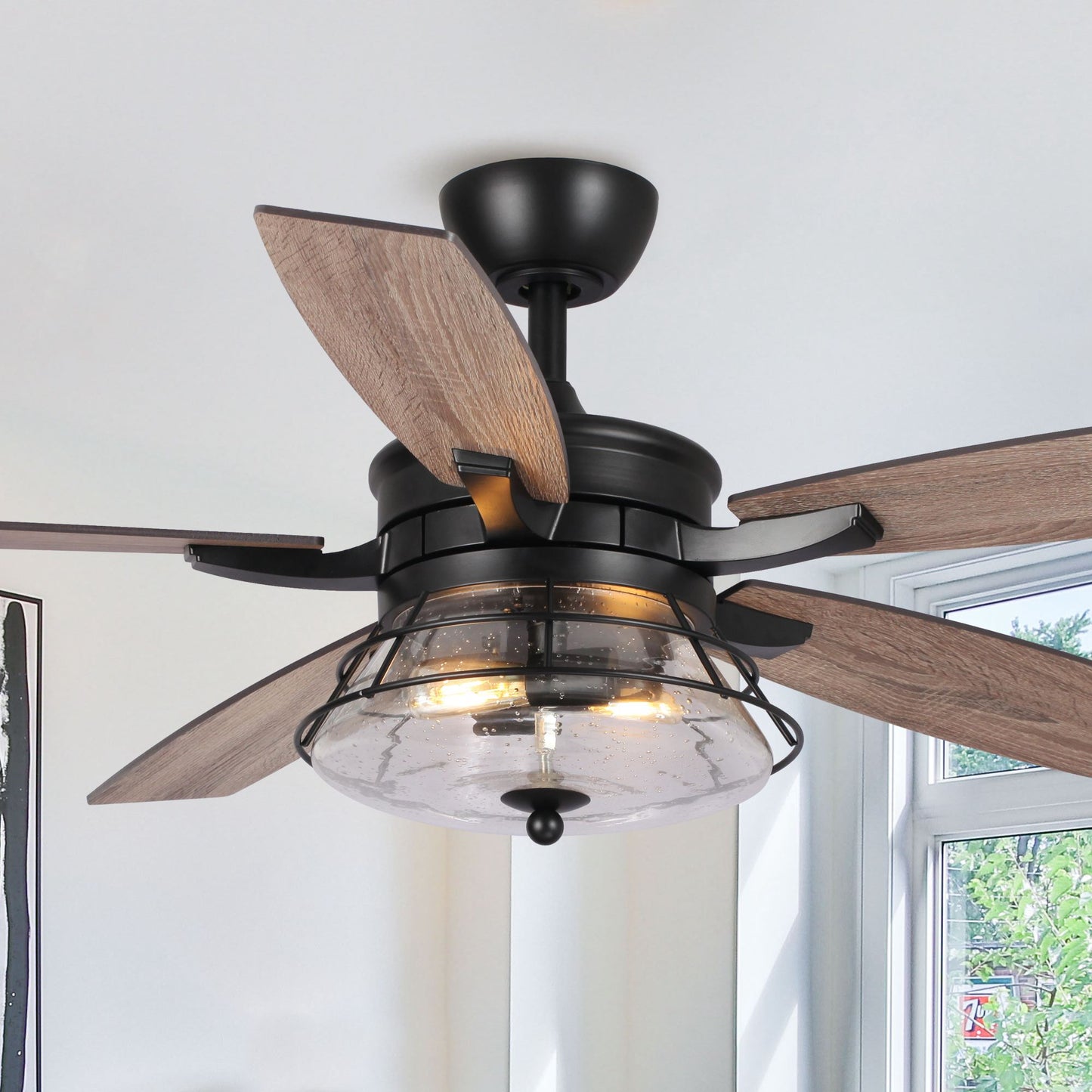 52" 5-Blade 2-Light Industrial Reversible Ceiling Fan with Light