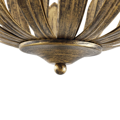 Gold Semi-Flush Mount Light 15" Hand Painted 3-Light Fixture