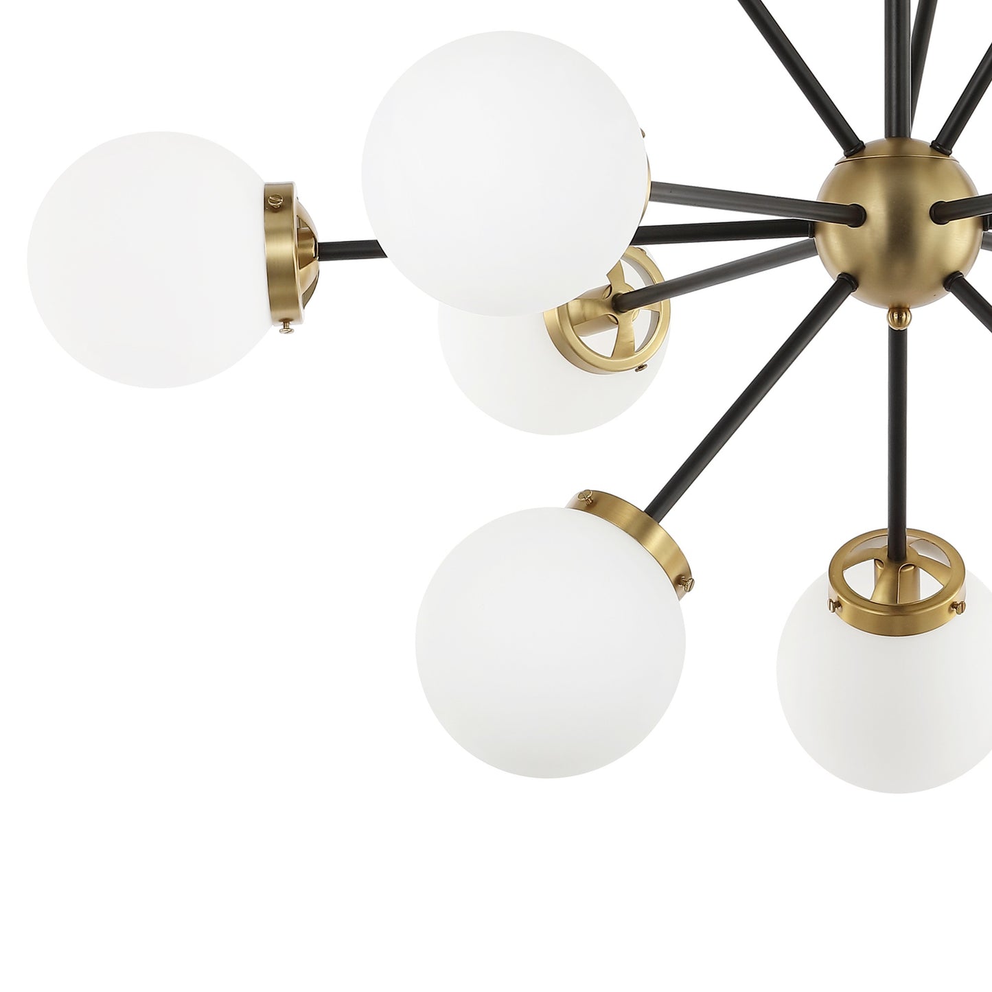 Modern Chandelier Sputnik Black Brass 12-Light Opal Glass