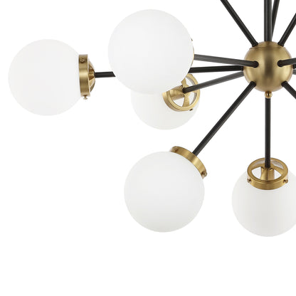 Modern Chandelier Sputnik Black Brass 12-Light Opal Glass