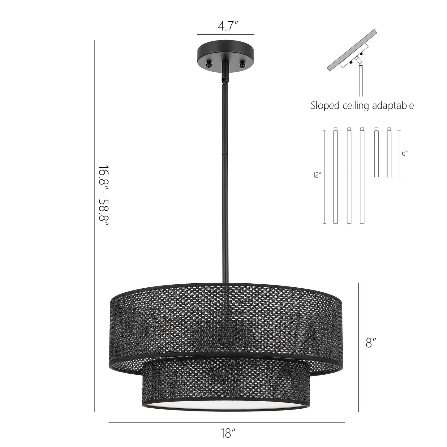 Modern Chandelier 18" 4-Light Black Woven Rattan Shade