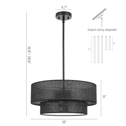 Modern Chandelier 18" 4-Light Black Woven Rattan Shade